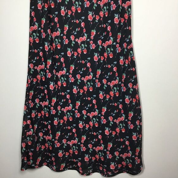 Vintage roses print black maxi skirt floaty elasticated waist size Small - Picture 3 of 8